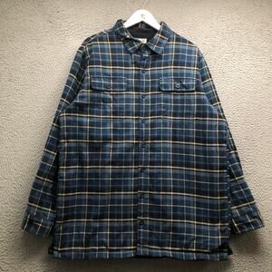 LL Bean Fleece Lined Plaid Flannel Button Up Shirt Men's XL Tall Navy Blue